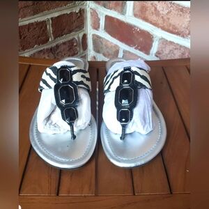 Black & Cream Zebra Print Jeweled Sandals